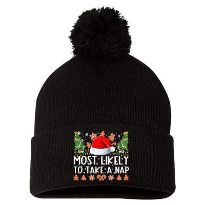 Most Likely To Take A Nap Christmas Shirts For Family Pom Pom 12in Knit Beanie