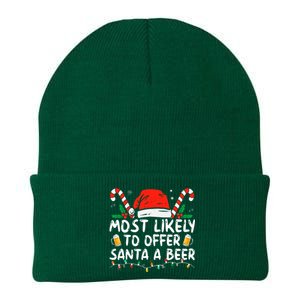 Most Likely To Offer Santa A Beer Funny Drinking Christmas Knit Cap Winter Beanie