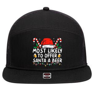 Most Likely To Offer Santa A Beer Funny Drinking Christmas 7 Panel Mesh Trucker Snapback Hat