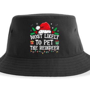 Most Likely To Pet The Reindeer Funny Christmas Sustainable Bucket Hat