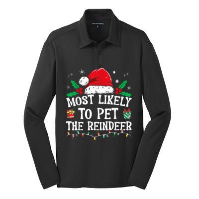 Most Likely To Pet The Reindeer Funny Christmas Silk Touch Performance Long Sleeve Polo