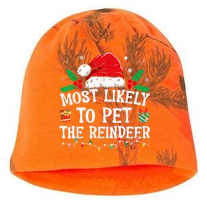 Most Likely To Pet The Reindeer Funny Christmas Kati - Camo Knit Beanie