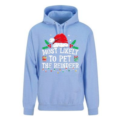 Most Likely To Pet The Reindeer Funny Christmas Unisex Surf Hoodie