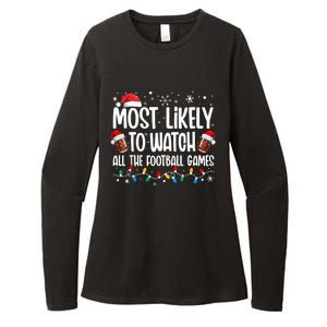 Most Likely To Watch All The Football Games Christmas Family Womens CVC Long Sleeve Shirt