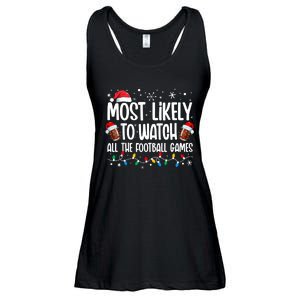 Most Likely To Watch All The Football Games Christmas Family Ladies Essential Flowy Tank