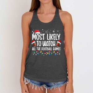 Most Likely To Watch All The Football Games Christmas Family Women's Knotted Racerback Tank