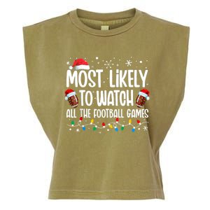 Most Likely To Watch All The Football Games Christmas Family Garment-Dyed Women's Muscle Tee