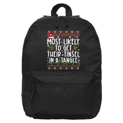 Most Likely To Get Their Tinsel In A Tangle Christmas Lights 16 in Basic Backpack