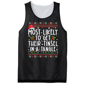 Most Likely To Get Their Tinsel In A Tangle Christmas Lights Mesh Reversible Basketball Jersey Tank