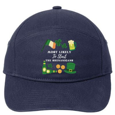 Most Likely To Start The Shenanigans Funny St Patricks Day 7-Panel Snapback Hat