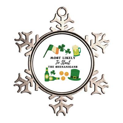 Most Likely To Start The Shenanigans Funny St Patricks Day Metallic Star Ornament