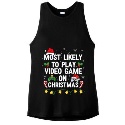 Most Likely To Play Video Games On Gaming Christmas Gift Ladies PosiCharge Tri-Blend Wicking Tank