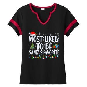 Most Likely To Be SantaS Favorite Christmas Family Matching Gift Ladies Halftime Notch Neck Tee