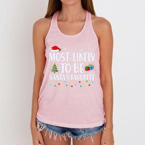 Most Likely To Be SantaS Favorite Christmas Family Matching Gift Women's Knotted Racerback Tank