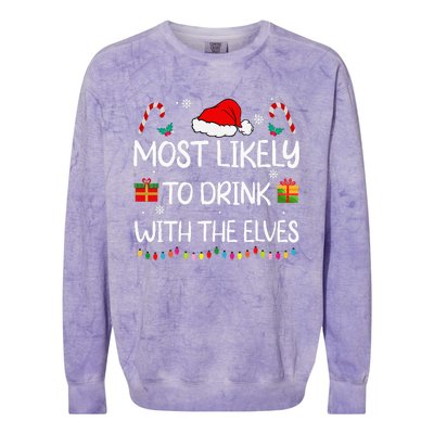 Most Likely To Drink With The Elves Elf Family Christmas Colorblast Crewneck Sweatshirt