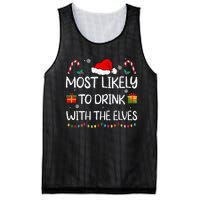 Most Likely To Drink With The Elves Elf Family Christmas Mesh Reversible Basketball Jersey Tank