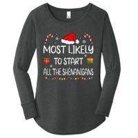 Most Likely To Start All The Shenanigans Family Christmas Women's Perfect Tri Tunic Long Sleeve Shirt