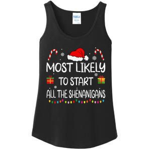 Most Likely To Start All The Shenanigans Family Christmas Ladies Essential Tank