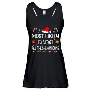 Most Likely To Start All The Shenanigans Family Christmas Ladies Essential Flowy Tank