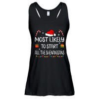 Most Likely To Start All The Shenanigans Family Christmas Ladies Essential Flowy Tank