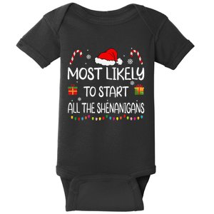 Most Likely To Start All The Shenanigans Family Christmas Baby Bodysuit