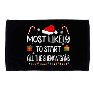 Most Likely To Start All The Shenanigans Family Christmas Microfiber Hand Towel