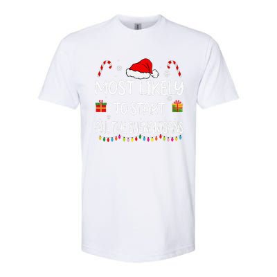 Most Likely To Start All The Shenanigans Family Christmas Softstyle CVC T-Shirt