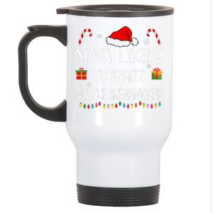 Most Likely To Start All The Shenanigans Family Christmas Stainless Steel Travel Mug