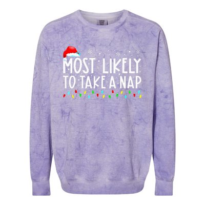 Most Likely To Take A Nap Christmas Vacation Colorblast Crewneck Sweatshirt