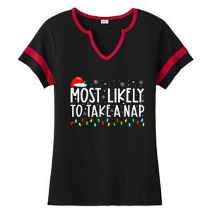 Most Likely To Take A Nap Christmas Vacation Ladies Halftime Notch Neck Tee