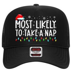 Most Likely To Take A Nap Christmas Vacation High Crown Mesh Back Trucker Hat