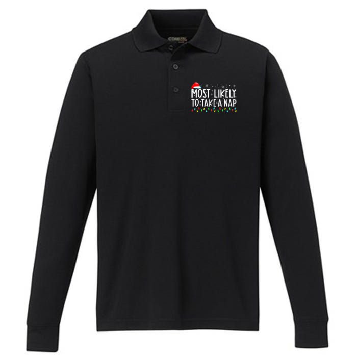 Most Likely To Take A Nap Christmas Vacation Performance Long Sleeve Polo