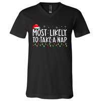 Most Likely To Take A Nap Christmas Vacation V-Neck T-Shirt