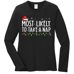 Most Likely To Take A Nap Christmas Vacation Ladies Long Sleeve Shirt