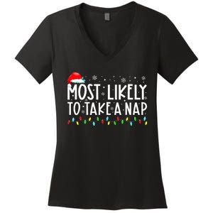 Most Likely To Take A Nap Christmas Vacation Women's V-Neck T-Shirt