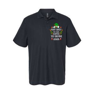 Most Likely To Ask Santa Define Good Funny Family Christmas Softstyle Adult Sport Polo