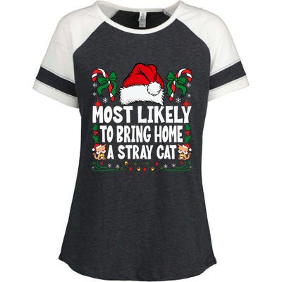 Most Likely To Bring Home A Stray Cat Matching Christmas Enza Ladies Jersey Colorblock Tee