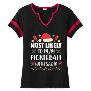 Most Likely To Play Pickleball With Santa Family Christmas Ladies Halftime Notch Neck Tee