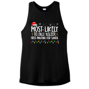 Most Likely To Fall Asleep First Waiting For Santa Hat Xmas Cool Gift Ladies PosiCharge Tri-Blend Wicking Tank