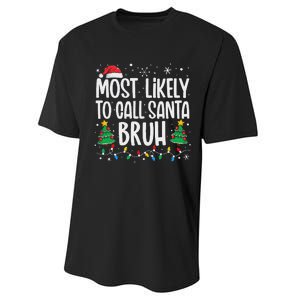 Most Likely To Call Santa Bruh Funny Family Christmas Performance Sprint T-Shirt