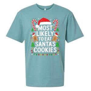 Most Likely To Eat SantaS Cookies Family Christmas Sueded Cloud Jersey T-Shirt