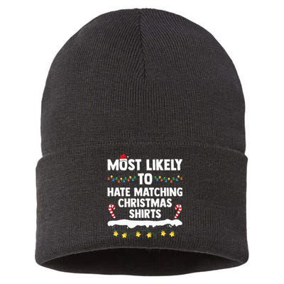 Most Likely To Hate Matching Christmas Xmas Family Group Sustainable Knit Beanie