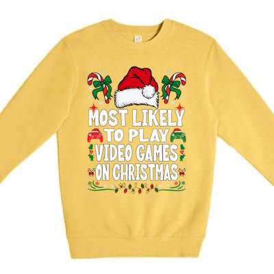 Most Likely To Play Video Games On Christmas Family Matching Premium Crewneck Sweatshirt