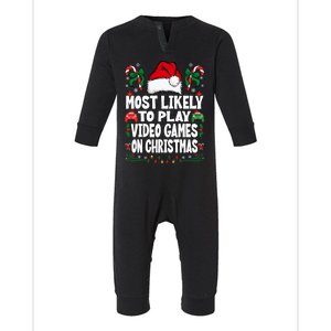 Most Likely To Play Video Games On Christmas Family Matching Infant Fleece One Piece