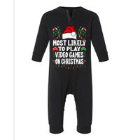 Most Likely To Play Video Games On Christmas Family Matching Infant Fleece One Piece