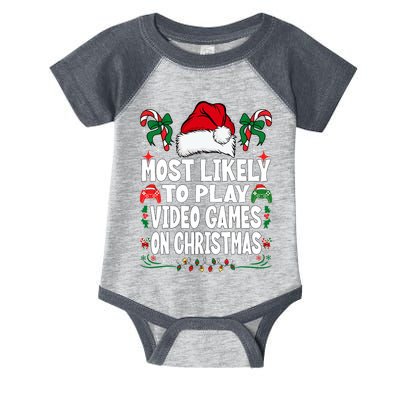 Most Likely To Play Video Games On Christmas Family Matching Infant Baby Jersey Bodysuit