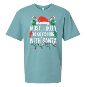 Most Likely To Go Fishing With Santa Christmas Funny Xmas Sueded Cloud Jersey T-Shirt