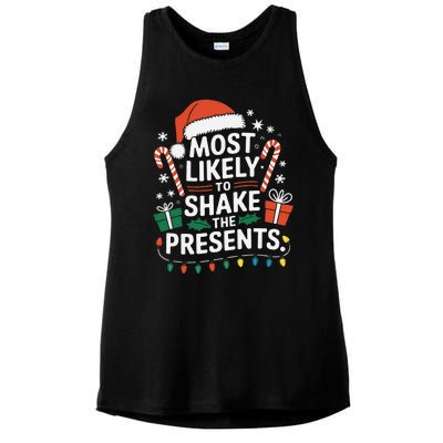 Most Likely To Shake The Presents Family Christmas Matching Ladies PosiCharge Tri-Blend Wicking Tank