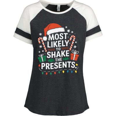 Most Likely To Shake The Presents Family Christmas Matching Enza Ladies Jersey Colorblock Tee