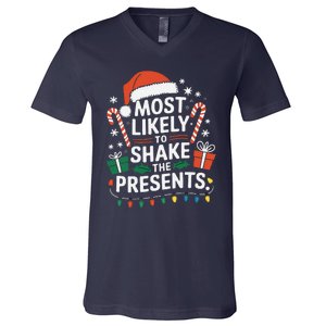 Most Likely To Shake The Presents Family Christmas Matching V-Neck T-Shirt